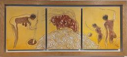 Triptych of African scenes.1989 signed by Morris Cox